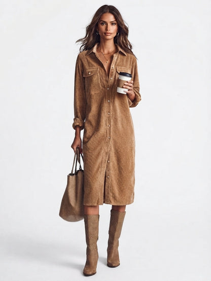 Women's Long-Sleeve Button-Down Midi Dress