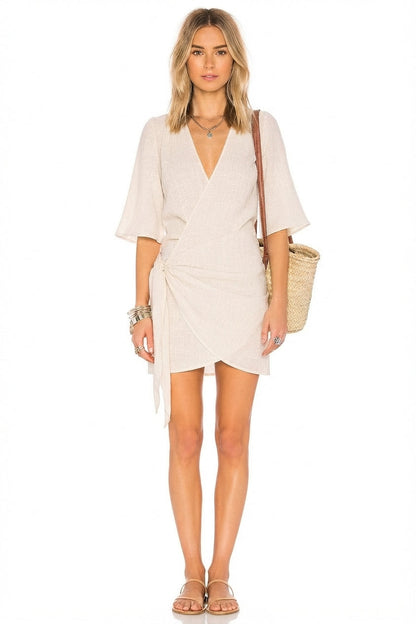 Women's Asymmetrical Hem Wrap Mini Dress