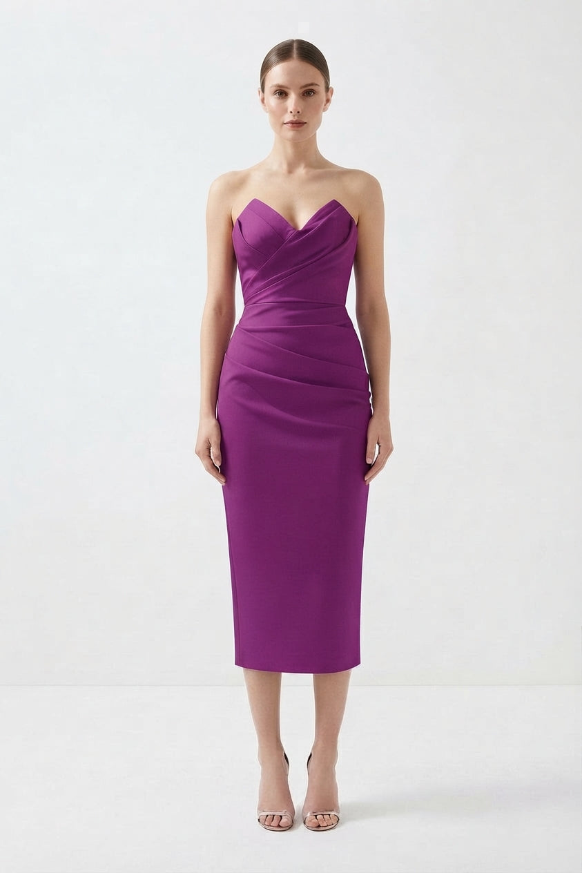 Women's Strapless Midi Dress with Tiered Ruffle Hem