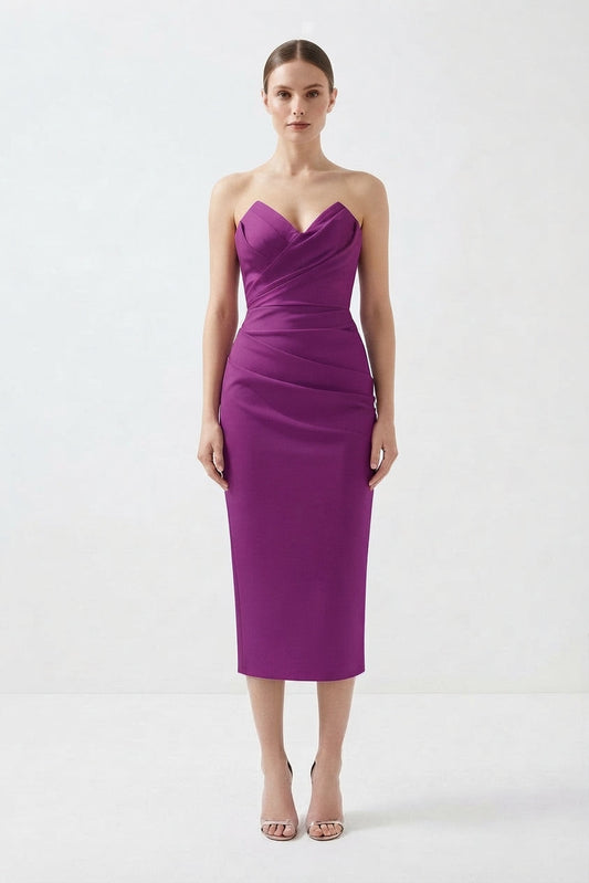 Women's Strapless Midi Dress with Tiered Ruffle Hem