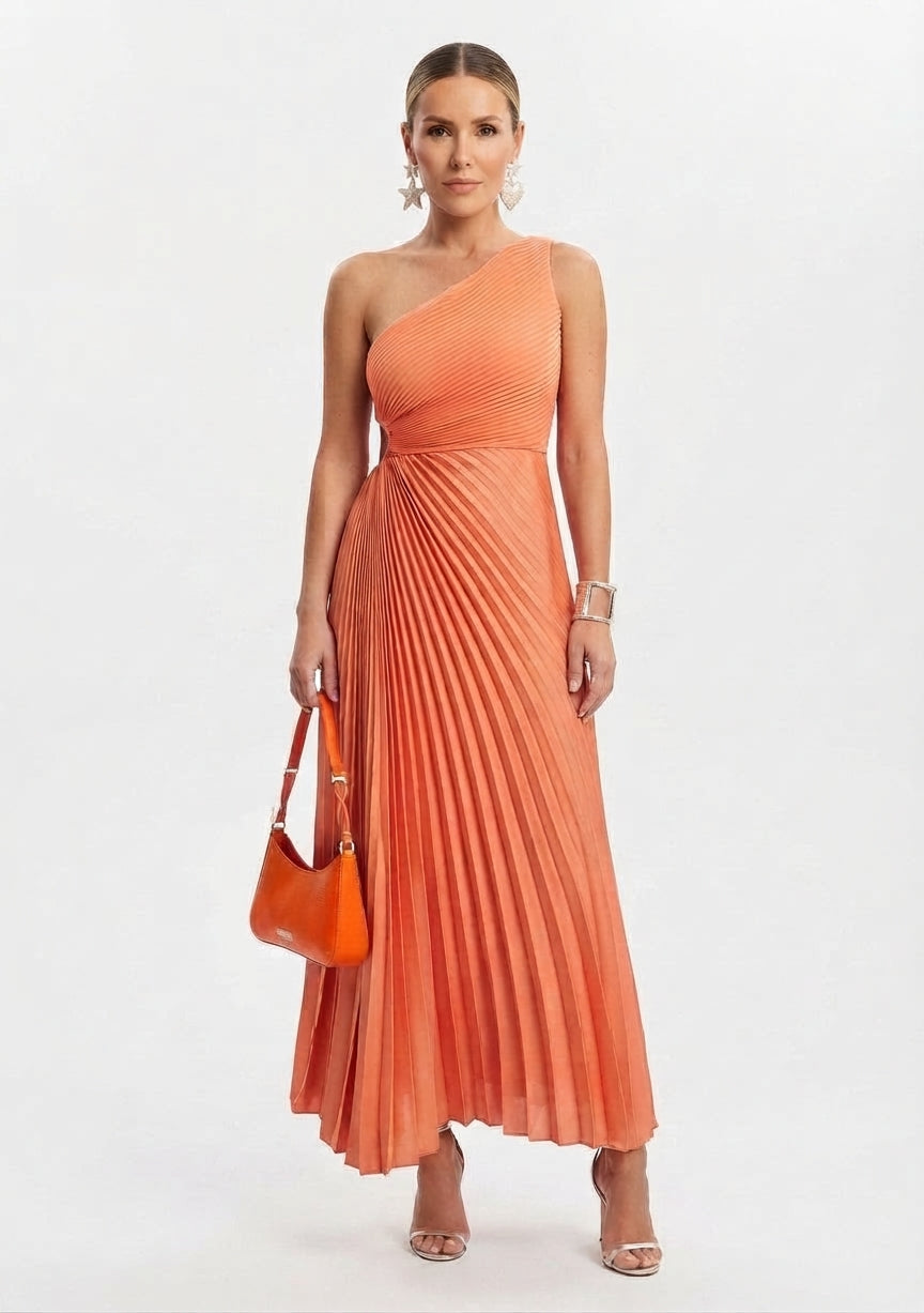 Women's One-Shoulder Pleated Maxi Bridesmaid Dress