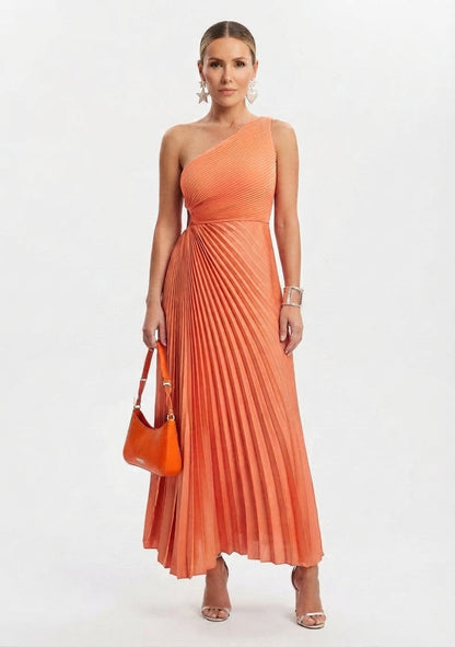 Women's One-Shoulder Pleated Maxi Bridesmaid Dress