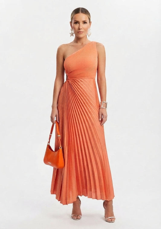 Women's One-Shoulder Pleated Maxi Bridesmaid Dress