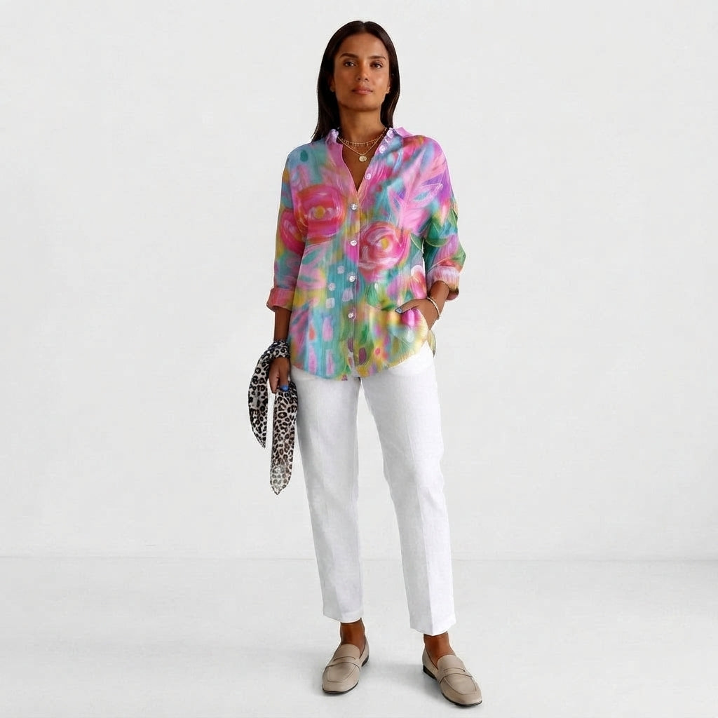 Women's Multicolor Floral Button-Down Shirt