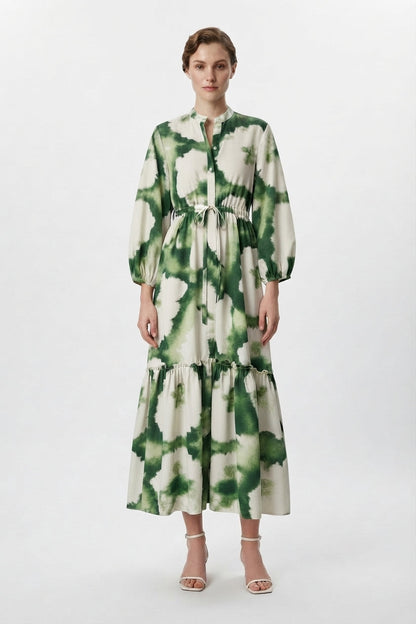Women's Long-Sleeve Patterned V-Neck Maxi Dress