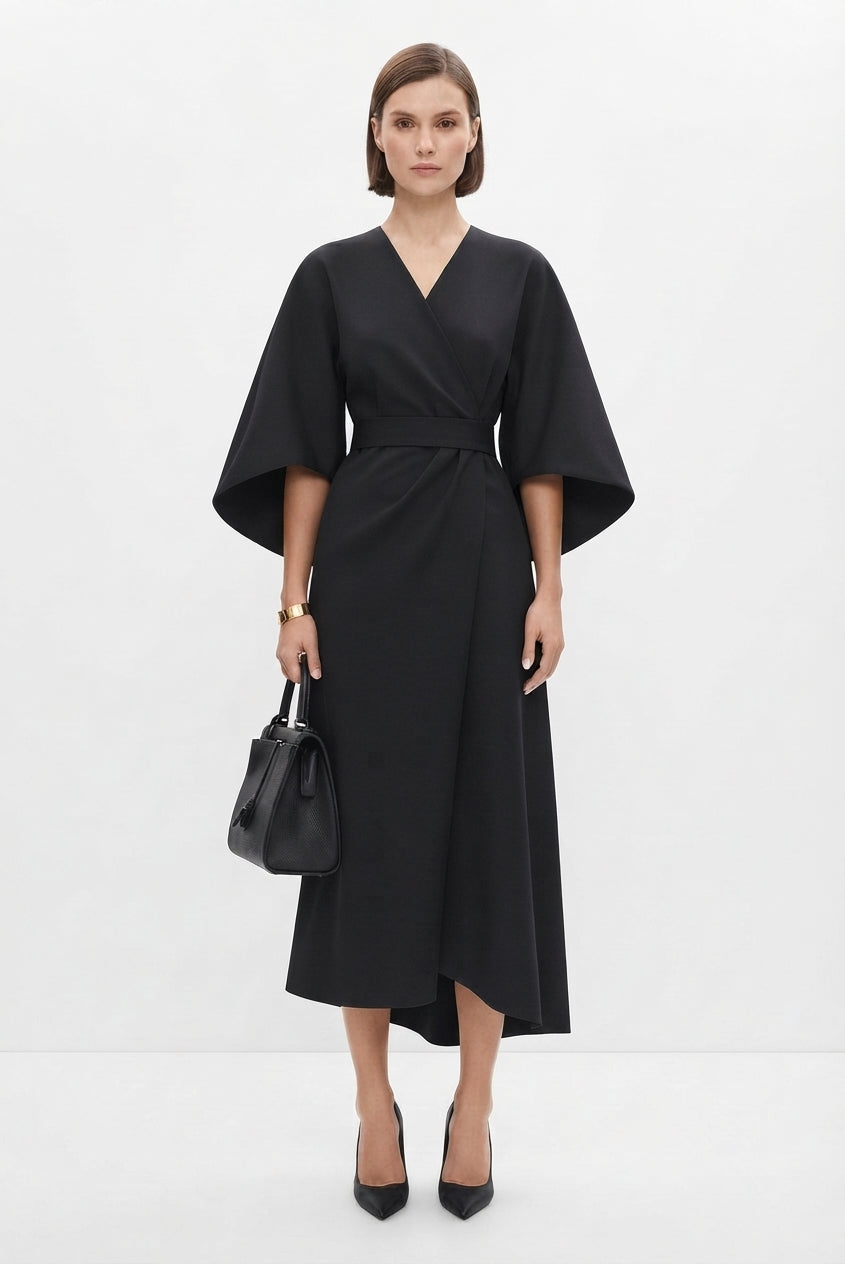 Women's Kimono-Sleeve Belted Midi Dress