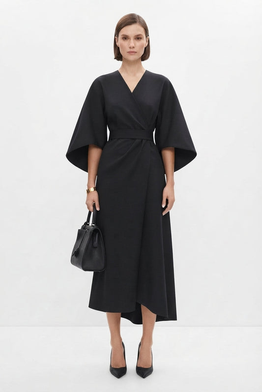 Women's Kimono-Sleeve Belted Midi Dress