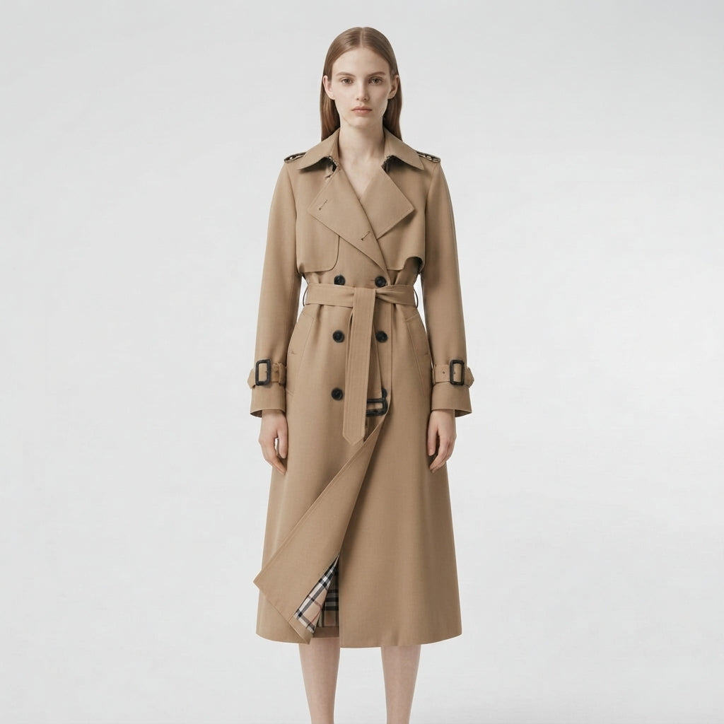 Women's Double-Breasted Long Belted Trench Coat