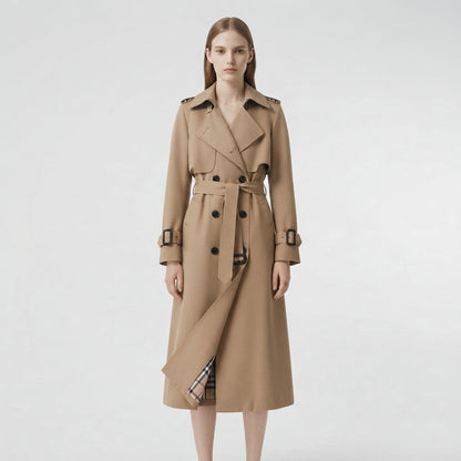 Women's Double-Breasted Long Belted Trench Coat