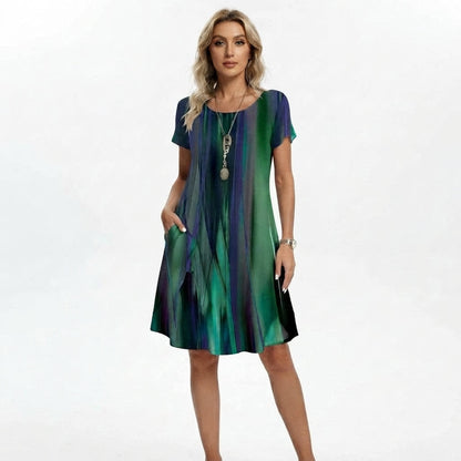 Women's Crew-Neck Short-Sleeve Patterned Midi Dress