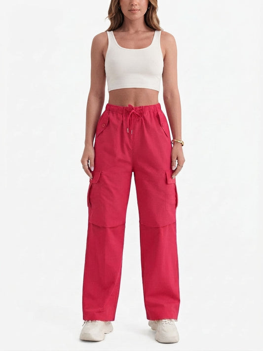 Women's Casual Drawstring Cargo Trousers with Pockets
