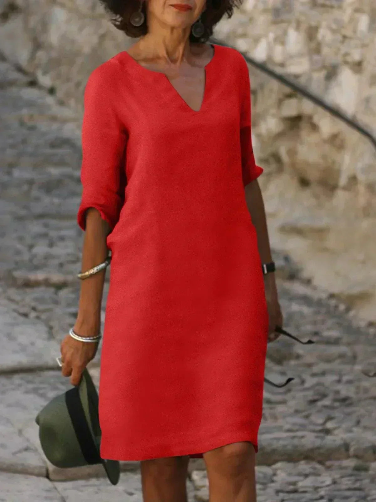 Women's Sophisticated Neckline Detail Midi Dress