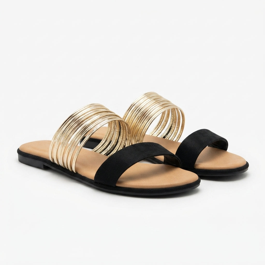 Women's Double-Strap Open-Toe Slide Flats