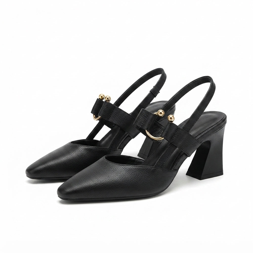 Women's Pointed-Toe Mary Jane Chunky Heel Slingbacks