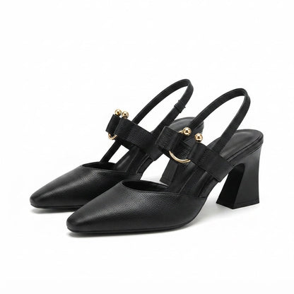 Women's Pointed-Toe Mary Jane Chunky Heel Slingbacks