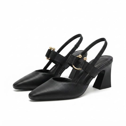 Women's Pointed-Toe Mary Jane Chunky Heel Slingbacks