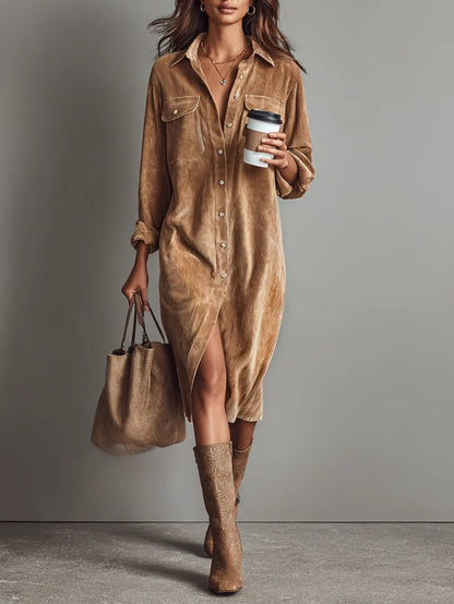 Women's Long-Sleeve Button-Down Midi Dress