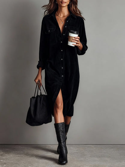 Women's Long-Sleeve Button-Down Midi Dress