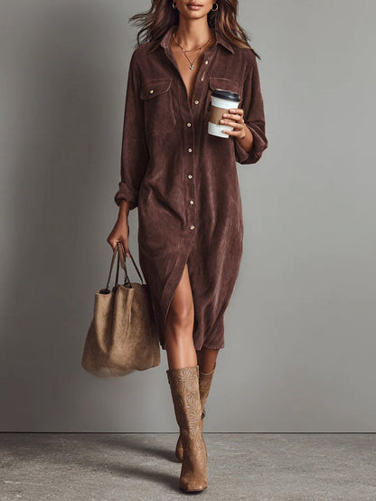 Women's Long-Sleeve Button-Down Midi Dress