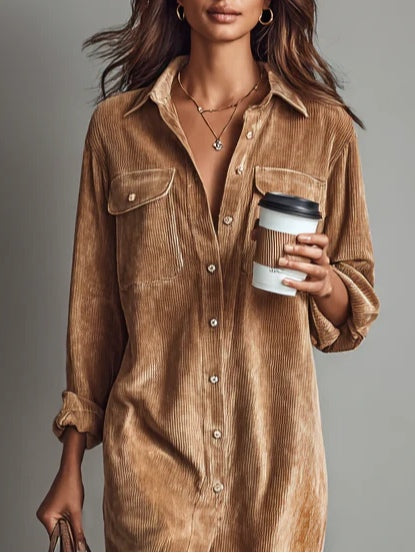 Women's Long-Sleeve Button-Down Midi Dress