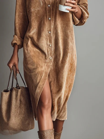 Women's Long-Sleeve Button-Down Midi Dress