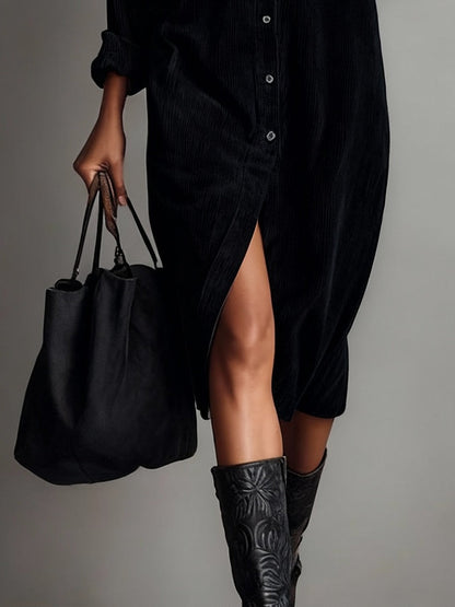 Women's Long-Sleeve Button-Down Midi Dress