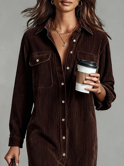 Women's Long-Sleeve Button-Down Midi Dress