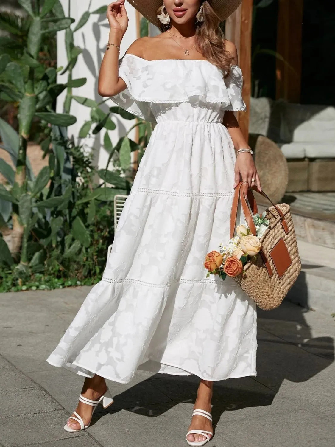 Women's Off-the-Shoulder Tiered Wedding Guest Maxi Dress