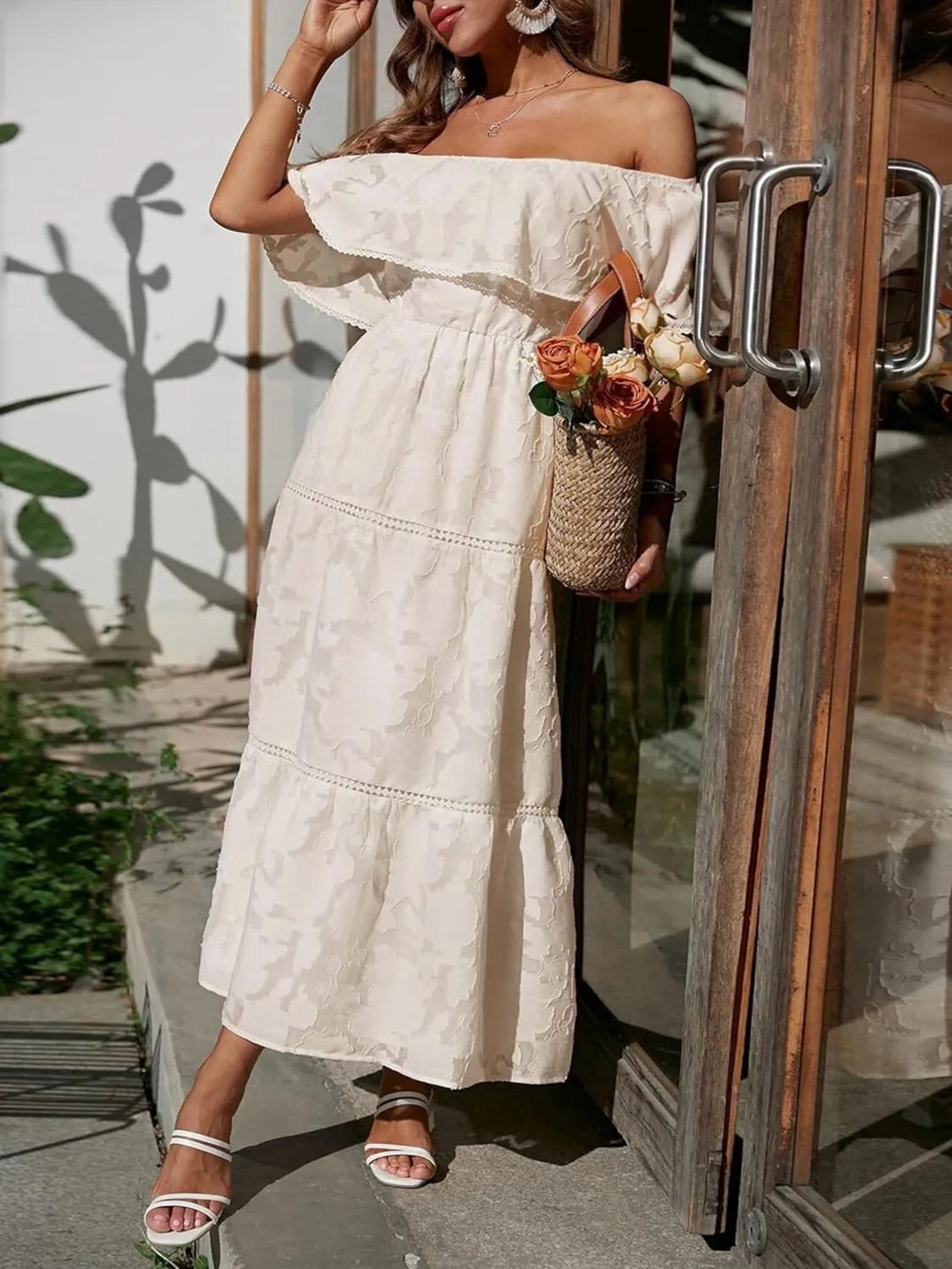 Women's Off-the-Shoulder Tiered Wedding Guest Maxi Dress