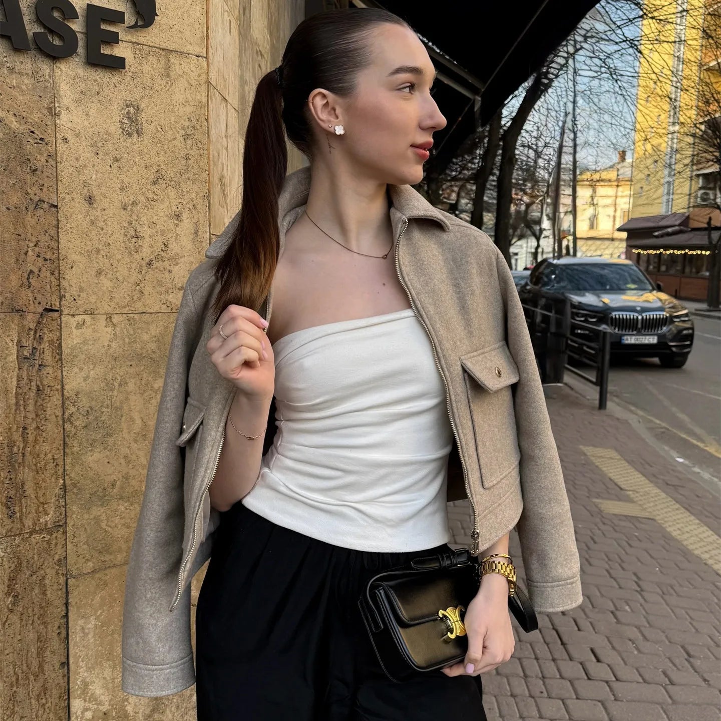 Women's Zip-Up Cropped Bomber Jacket