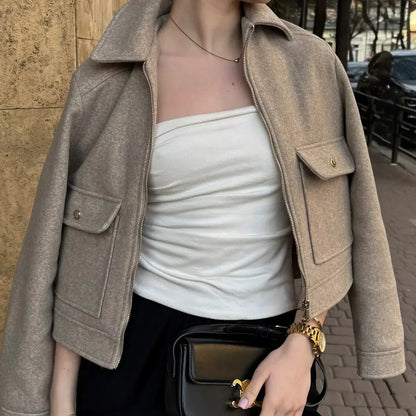 Women's Zip-Up Cropped Bomber Jacket