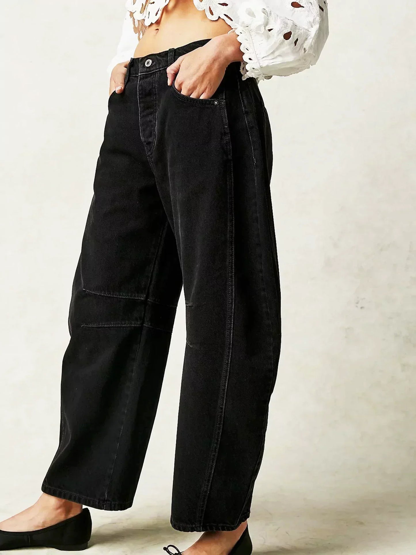 Women's Leopard Pattern Wide-Leg Denim Jeans