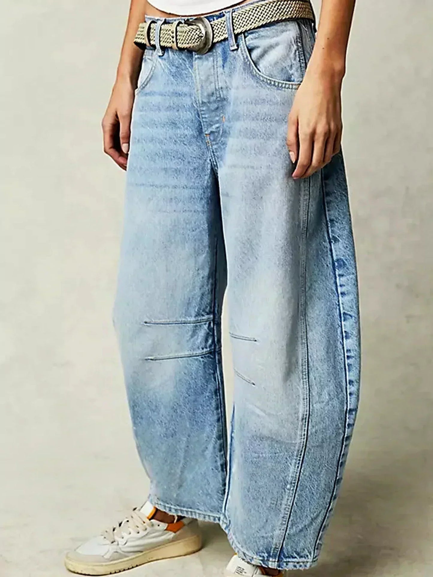 Women's Leopard Pattern Wide-Leg Denim Jeans
