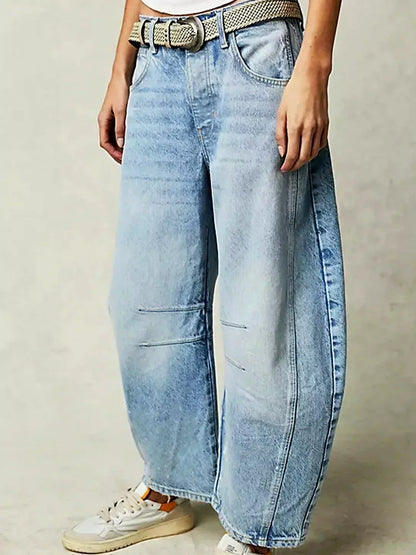 Women's Leopard Pattern Wide-Leg Denim Jeans