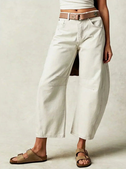 Women's Leopard Pattern Wide-Leg Denim Jeans