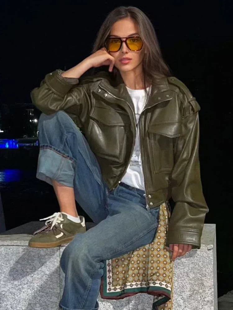 Women's Zip-Front Moto Biker Jacket