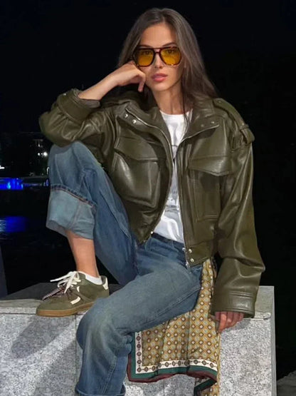 Women's Zip-Front Moto Biker Jacket