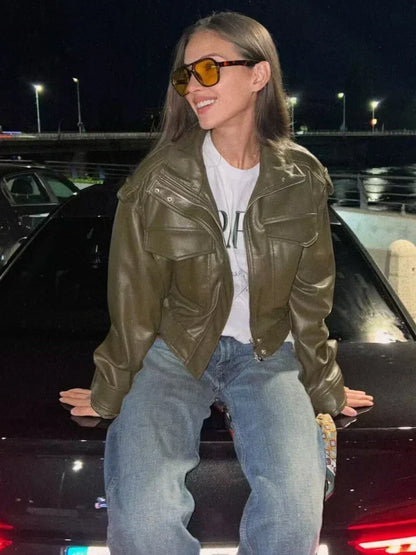 Women's Zip-Front Moto Biker Jacket