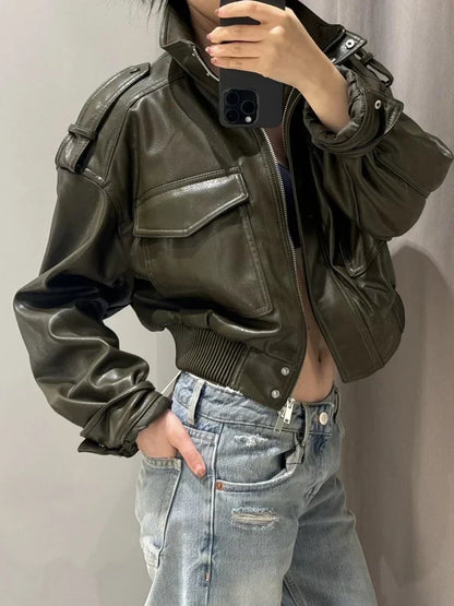 Women's Zip-Front Moto Biker Jacket