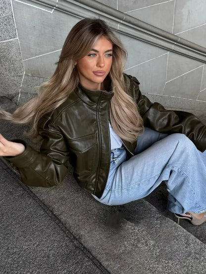 Women's Zip-Front Moto Biker Jacket