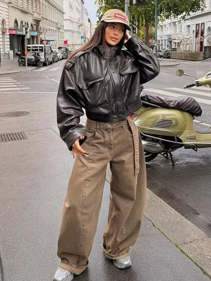 Women's Zip-Front Moto Biker Jacket